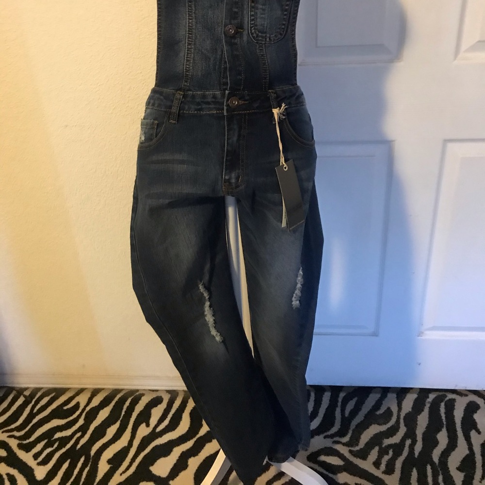 “JC & JQ” Distressed Jean Skinny Overalls! - Picture 7 of 7